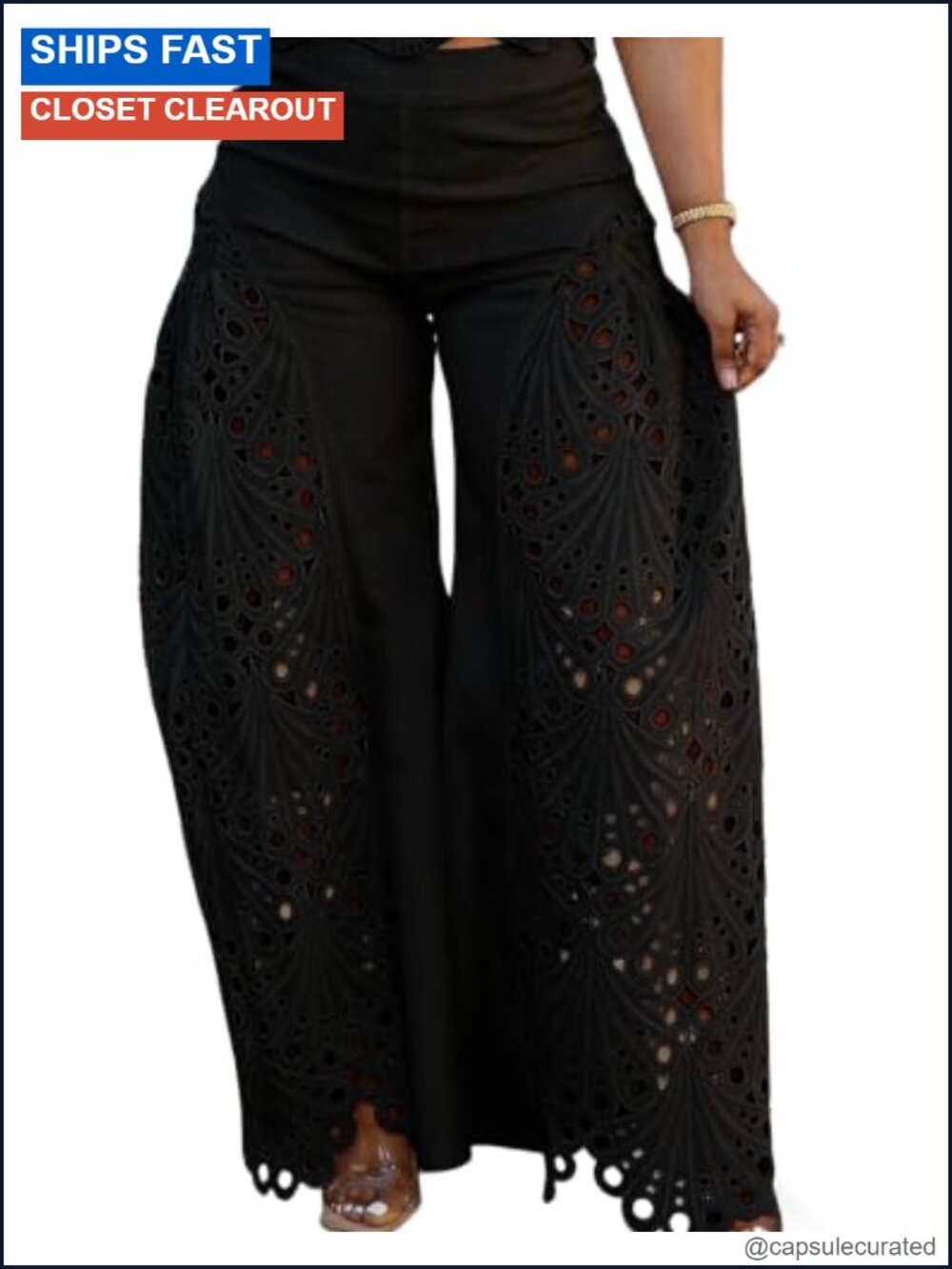Women's Lace Barrel Pants High Waisted Hollow Out Boho Palazzo Pants Plus Size